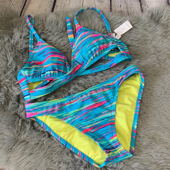 Aeropostale Other - Aeropostale Neon Striped Bikini Set Size Medium